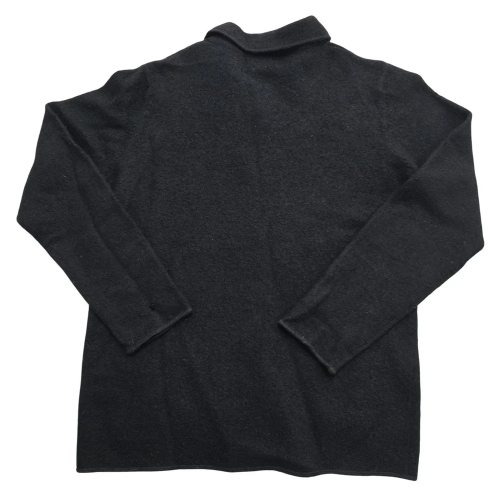 Sag Harbor Womens Black 100% Wool Button Front Collared Cardigan Sweater Small